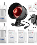 Standalone Home Office Security Alarm Kit With Wireless Loud Indoor Outdoor Weatherproof Siren Remote Control Door Sensor And Motion Detector No WiFi GSM Or App Needed Up To 115 DB featuring alarm horn and sensors