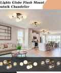Five Light Mid Century Modern Milk Glass Globe Ceiling Light In Black And Brass Semi Flush Mount Sputnik Fixture In Living Room