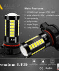 PSX24W 2504 LED Fog Light Bulbs Set Of 2, 6000K Xenon White, 2800 Lumens Total, Auto 12V Fog Lamps Replacement, 5730 33-SMD LED Chips, Plug And Play, Easy Install.