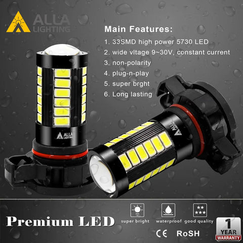 PSX24W 2504 LED Fog Light Bulbs Set Of 2, 6000K Xenon White, 2800 Lumens Total, Auto 12V Fog Lamps Replacement, 5730 33-SMD LED Chips, Plug And Play, Easy Install.