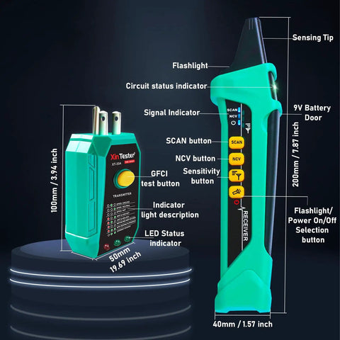 Digital Circuit Breaker Finder With NCV Tester, Built-In Flashlight, Voltage Tester, And Integrated GFCI Outlet Tester Model XT-33A