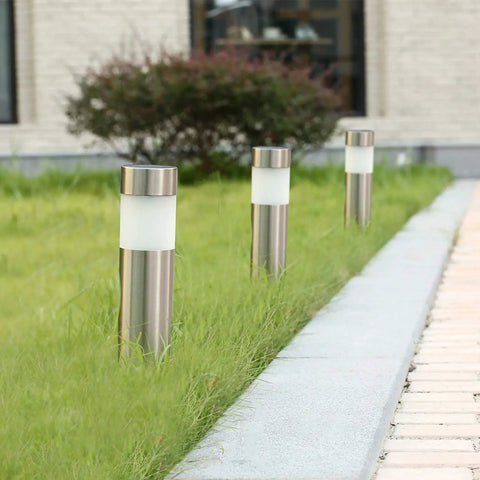 Six Pack Solar Bollard Path Lights Outdoor Stainless Steel Warm White LED Landscape Lighting for backyard lawn and patio