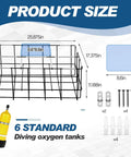 Product size diagram of Six Tank Scuba Cylinder Holder Storage Rack With Cushioned Sleeves Prevents Damage For Safe Transport