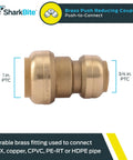 Three Quarters Inch To One Half Inch Reducing Brass Push To Connect Coupling, Pack Of 12, product image side view