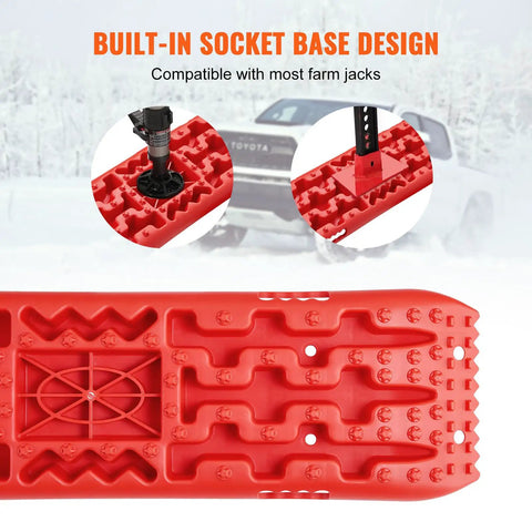 Close-up of red traction board with built-in socket base design, part of Long Red 10 Ton Traction Boards For Off Road Adventures.