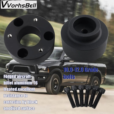 2.5 Inch Front Strut Spacers And 1.5 Inch Rear Lift Spacer Kit for Ram 1500 4WD 4X4 with black anodized aluminum finish