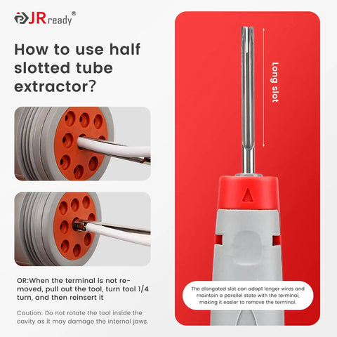 6 Piece Deutsch Pin Removal Tool Kit for DT DTP DTM HDP20 HD30 DRC Series Connectors, half-slotted tube extractor use guide.