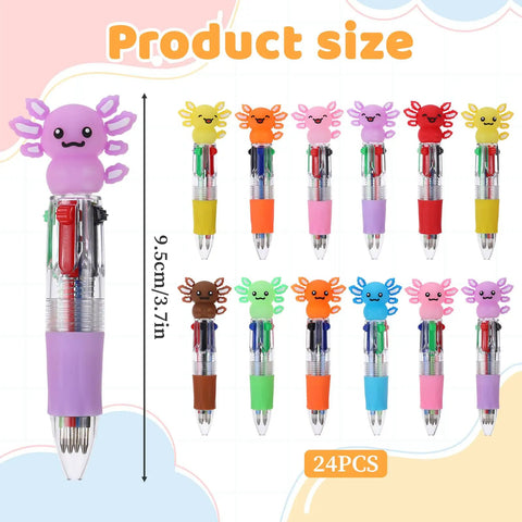 Colorful 24 Color Beadable Ballpoint Pens Set With 4 In 1 Ink Switch, featuring playful animal bead designs, 9.5 cm, 24 pcs.