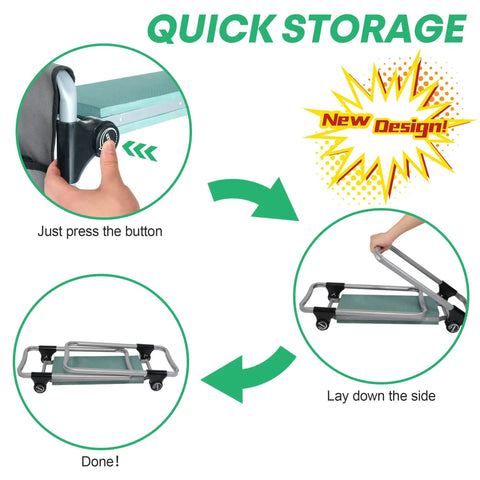 Steps to fold the Upgraded Garden Kneeler And Seat Stool With Tool Pocket, Foldable Heavy Duty Bench for easy storage.