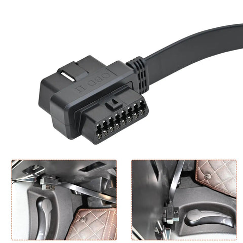 Right Angle OBD II OBD2 16 Pin Splitter Extension Cable 1 Male To 2 Female, Ultra Flat Low Profile OBD2 Extender Cord under dash