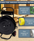 Heavy Duty Banding Cart And Dispenser For 8x8 And 16x16 Strapping, Built In Tool Tray For Seals And Tensioner, Durable Black Frame, Compatible With Steel, Poly, PET And Fiber Straps showing 400 mm PET coil