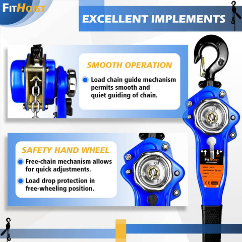 Heavy Duty Lever Chain Hoist With 1650 Lbs Capacity 5 Ft Manual Ratchet Chain Puller With Bolt On Swivel Hooks featured parts