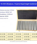 Heavy Duty Alloy Steel Parallel Gauge Blocks 14 Pair Machining Setup Kit Size Range 14 To 50 Mm in a wooden box arrangement.