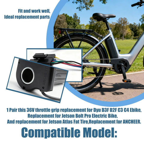 36V Electric Bike Throttle Grip With LCD Voltage Display And Cruise Control Button, Plug And Play Ready Replacement For Jetson Bolt Pro Atlas And Ancheer D3F D2F C3 C4 Ebikes, 1 Pair, Durable Build, Clear Readout, Smooth Acceleration