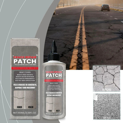 Concrete Crack Filler And Sealant For Driveways And Patios No Mess Waterproof Joint Repair With High Elasticity Expansion Formula 100ml Volume And Self Leveling Agent Weather Resistant Polymer Sealant For Pavement shown with packaging and before/after comparison.