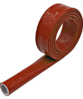 Coiled 1 Inch Silicone Coated Fiberglass Fire Sleeve For Heavy Duty Heat Shielding Of Fuel Hydraulic And Oil Lines 25 Feet Long Red Orange Color High Temperature Up To 260 Celsius VW1 Rated