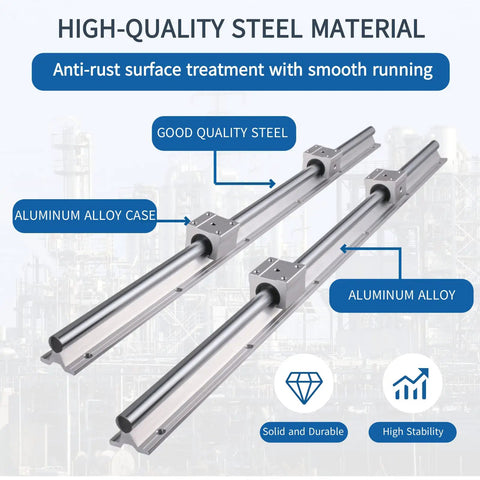 SBR16 Linear Rail Kit Including Two 400 Mm Shafts And Four Precision Carriage Bearing Blocks with aluminum alloy case and steel material.