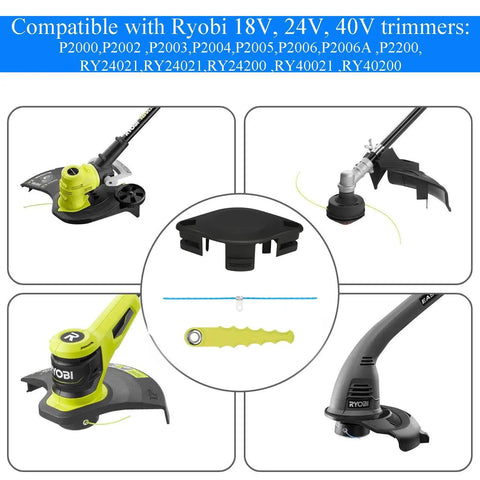 No Fuss Replacement Bladed Head With Spool Line For Ryobi 18V 24V 40V Weed Eater Trimmers Fits RY40210 And RY40210A Includes Six Blades