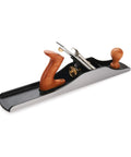 Professional Number 6 Smoothing Bench Plane Crafted From Solid Cast Iron With Precision Machined Frog And Ergonomic Bubinga Handle viewing angle from the side.