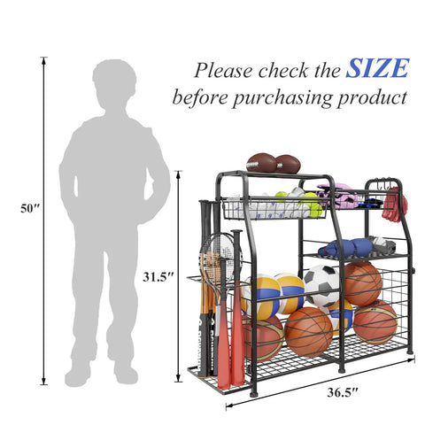 Small Garage Organizer For Sports Gear And Toys Space Saving Ball And Equipment Storage Rack Indoor Outdoor