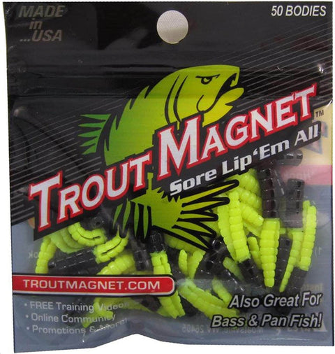 Split-Tail Grub Body Pack, 50-Count, For Trout, Bass, And Panfish, Bumblebee Color packaging front view