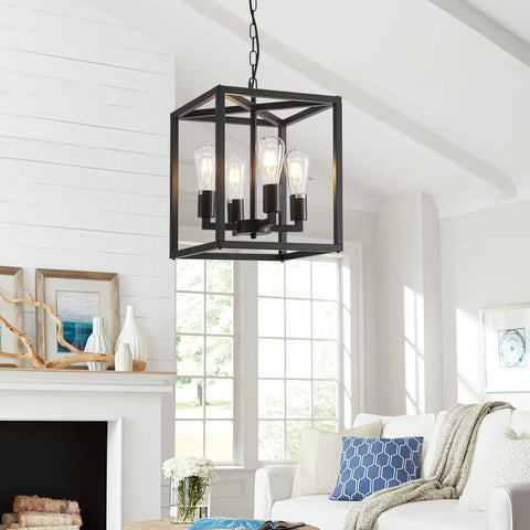 Rustic Industrial 4 Light Farmhouse Chandelier Pendant Lighting With Adjustable Height Metal Cage E26 Base Compatible For Kitchen Island Dining Room Living Room Bedroom Foyer Vibe