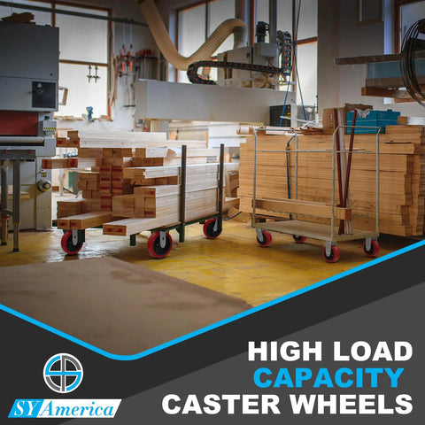 Five Inch By Two Inch Polyurethane Caster Wheels Set Of Four Heavy Duty Polyolefin Core Industrial Caster Wheels With 3200 Lbs Load Capacity For Warehousing And Material Handling Ideal For Carts Dollies And Heavy Equipment On Concrete.
