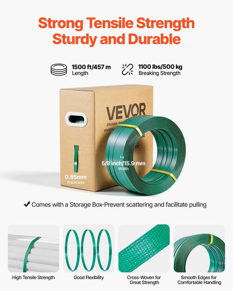 Heavy Duty Banding Strapping Kit With Sealer Tool And Gloves, 1500 Ft PET Strapping, 450 Metal Seals, 150 Corner Protectors, packaging box and strapping roll