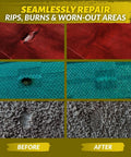 Fabric And Carpet Repair Kit For Tears, Holes, And Burns Easy DIY Patch For Upholstery, Rugs, And Clothing With Color Matching And Customizable Colors For Quick Realistic Repairs At Home before and after repairs showing repaired fabric surfaces.