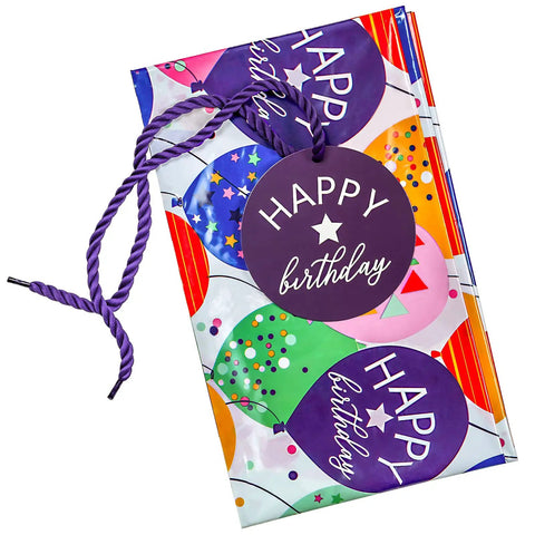 Massive 56 Inch Birthday Gift Bag With Colorful Balloons And Confetti Design Heavy Duty Waterproof Plastic For Kids Parties Not Transparent Includes Gift Tag And Tie