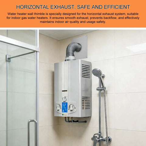 Stainless Steel Wall Thimble For Indoor Gas Water Heater Venting, Retractable 4.25 To 7.5 Inches installed in bathroom
