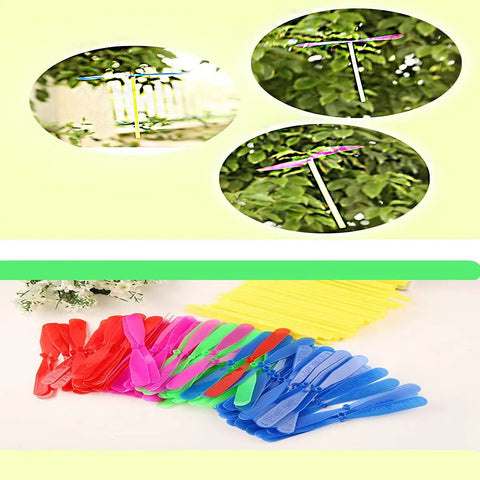 Flying Helicopter Toy Set With 20 Propellers And 20 Rods Hand Rub Helicopter For Outdoor Fun Kids Gift Random Color