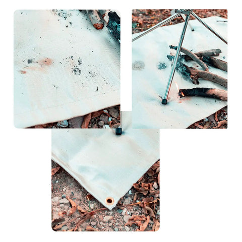 Fire Pit Mat For Bonfire And Grillin Sessions, 0.43 Inch Thick Glass Fiber Fireproof Blanket placed under grilling setup outdoors.
