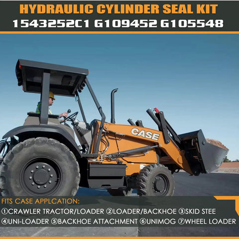 Case loader showcasing use of Hydraulic Cylinder Seal Kit 1.5 Inch Rod And 3 Inch Bore Heavy Duty Replacement for various models.