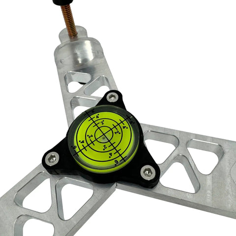 CNC machined aluminum leveling and alignment stand for Garmin R10 with built-in leveling system and non-slip base.