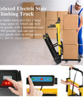 Heavy Duty Electric Stair Climber Hand Truck That Crushes 441 Lbs Loads With Ease, features adjustable tracks and buttons for ease of use.