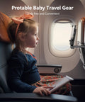 Child using Airplane Travel Phone Holder Mount For Flying Universal Must Have Hands Free Phone Stand attached to airplane tray.