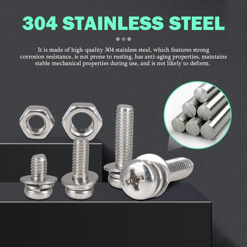 Image showing 304 stainless steel screws, nuts, bolts, and washers for 440Pcs M4 Stainless Steel Screws Nuts And Bolts Kit With Phillips Pan Head Bolts Nuts And Washers 304 Grade Durable For DIY Projects And Repairs Includes Four Lengths 8Mm 12Mm 16Mm 20Mm.