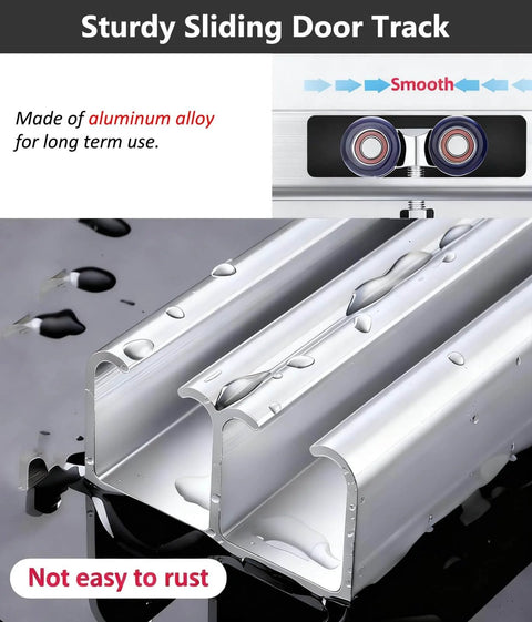 Beefed Up Glass Sliding Door Hardware Kit With Heavy Duty Aluminum Track And Roller System, close-up of aluminum track
