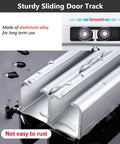 Heavy Duty Aluminum Sliding Door Hardware Kit For Double Bypass Closet And Barn Doors Featuring Slick Roller Track System close-up of aluminum track with smooth surface and water droplets.