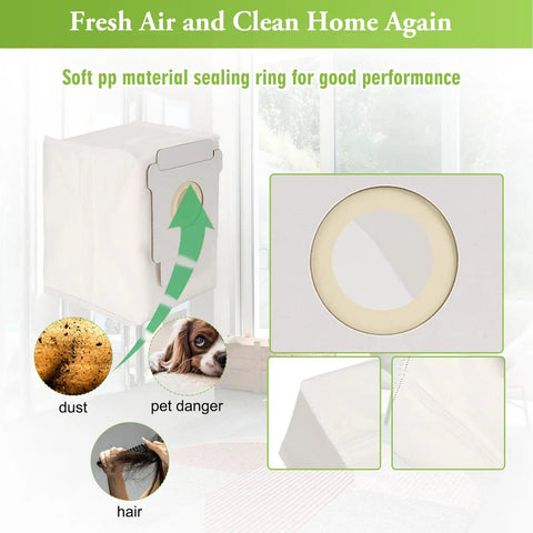 9 Pack Beefed Up Vacuum Bags for Roomba I Series S Series And J Series with sealing ring and dust trapping features.