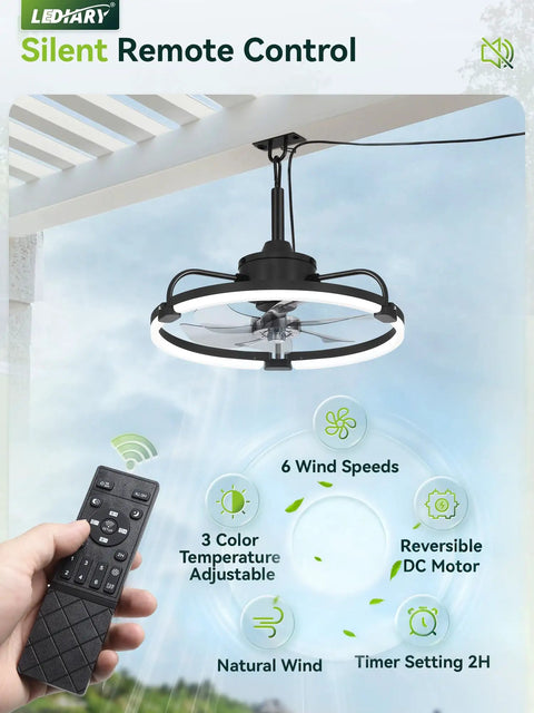 20 Inch Outdoor Ceiling Fan With Lights For Patio And Gazebo IP65 Waterproof Caged Design Plug In With Remote