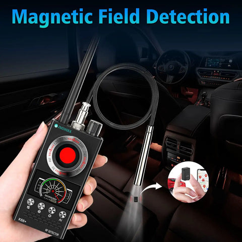 Hidden Camera Detector And Bug Detector With Magnetic Tracker in a car for privacy and security