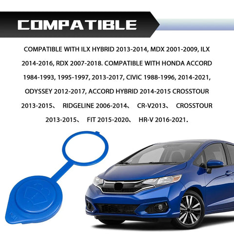 Windshield Washer Fluid Cap Replacement for Honda Civic CR-V Odyssey Accord Ridgeline ILX MDX RDX Water Tank Cover OEM 38513 SC4 672 No-Fuss Direct-Fit Cap Seals Fluid Reservoir and Keeps Dirt Out, Easy Install shown with compatible Honda vehicle