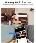Home Security Camera System With 4 Outdoor 5MP Cameras 16 Channel NVR And 10.1 Inch LCD Monitor Plug In Power 1TB HDD Local And Remote Viewing Motion Detection One Way Audio Dual Band WiFi Pro, showing a man with packages and the camera app on a smartphone.