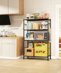 Kick Clutter Out With These Four Tier Storage Shelves Packing six tough as nails hooks and self leveling feet rust proof black steel organizer rack in kitchen.