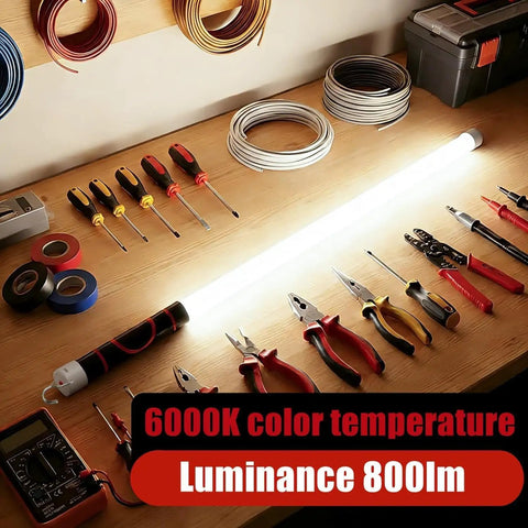 30 Inch Bendable LED Flashlight Stick With Rechargeable Battery High Lumen Mechanic Light 6000K on a workbench with tools