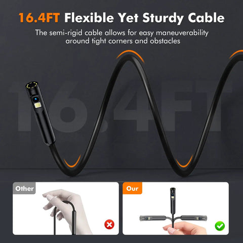 Dual Lens Borescope Endoscope Camera With Light 1920P HD Inspection Tool With Eight Plus One LED Lights IP67 Waterproof For Android iPhone iPad Handy Go To Workhorse For Car Maintenance And Home Repairs, 16.4ft semi-rigid cable