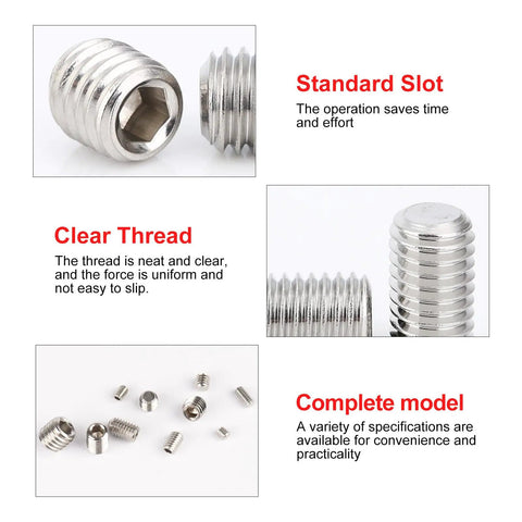 200 Piece Heavy Duty Stainless Steel Allen Head Grub Screws Set With Socket Hex Drive M3 To M8, showing close-up details and features.