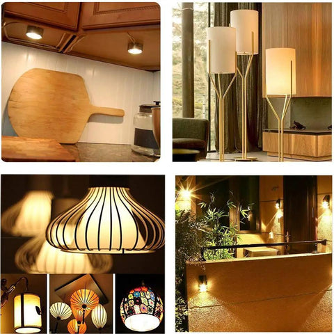 Various indoor lighting examples, including under cabinet, standing lamps, hanging lamps, and outdoor lights.